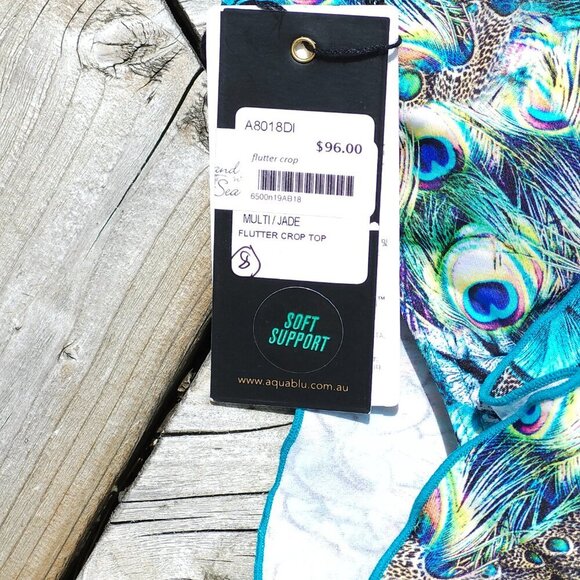 SEXY AQUA BLU Austrailia Peacock Ruffle Swim Top Women's Size 8 BNWT - Picture 12 of 15